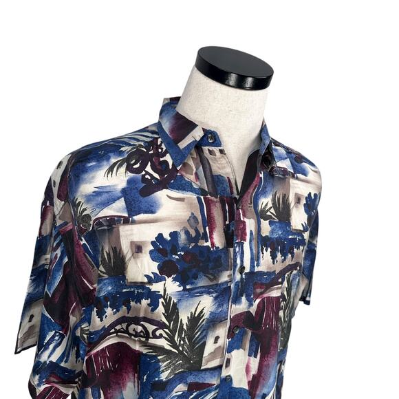Vintage Structure Hawaiian Silk Shirt Men’s Large Multi Abstract Tropical Button - Picture 3 of 9